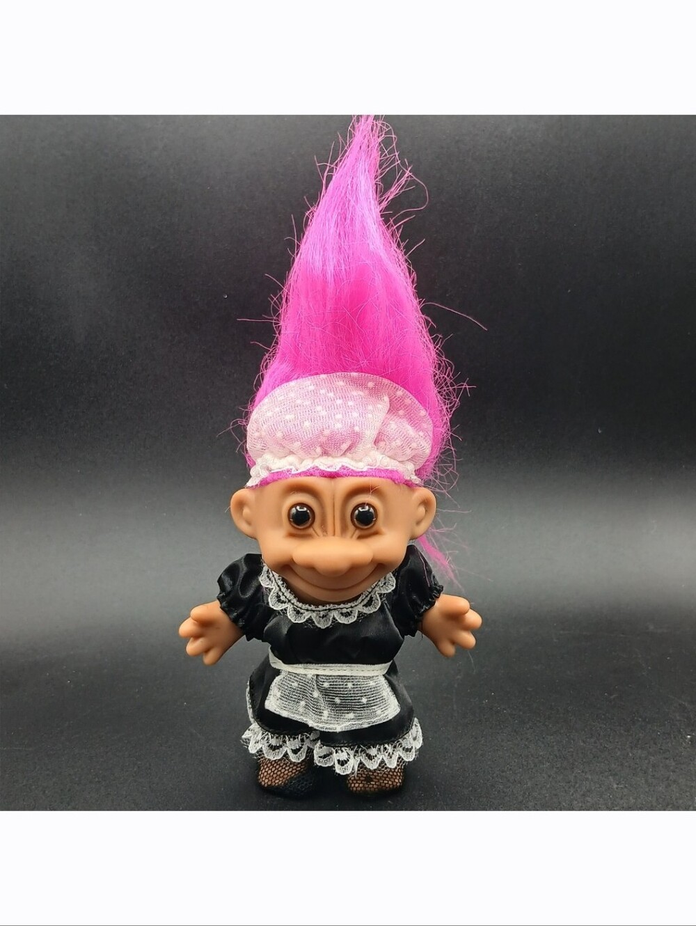 Vintage Russ Troll Doll 5" Hot Pink Hair French Maid Fishnet Stockings Toy